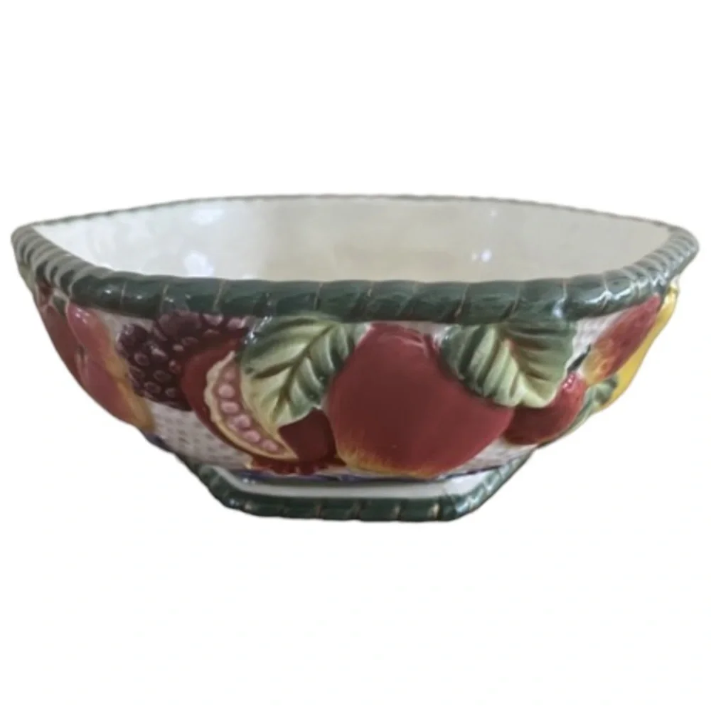 Fitz & Floyd Small Fruit Decor Serving or Candy Dish Bowl - 6 Sided